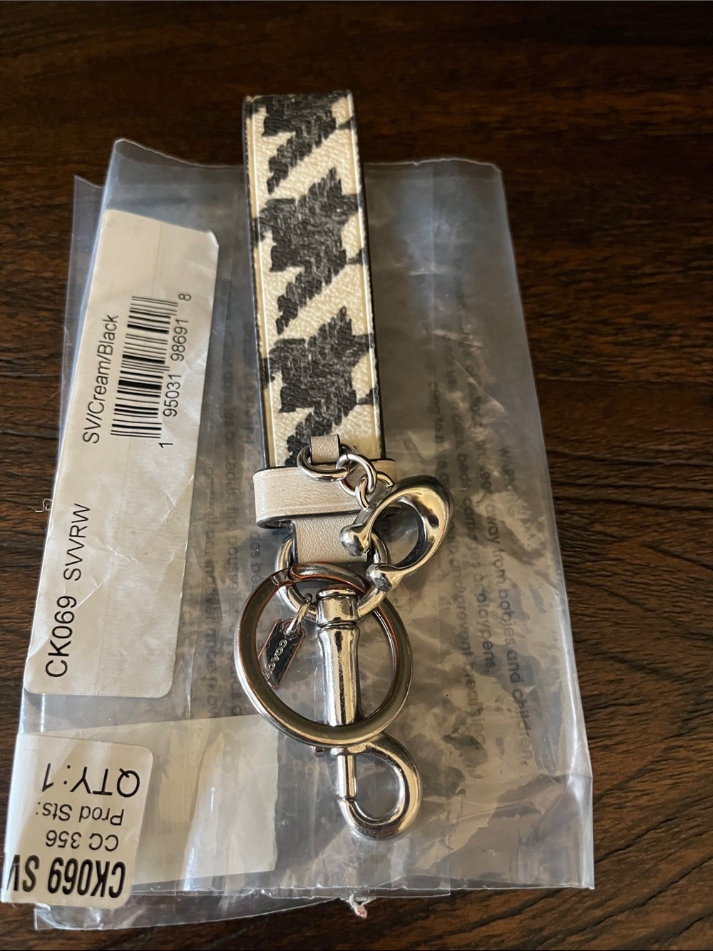 Coach Houndstooth pattern Black & White Print Key Fob w/clip
